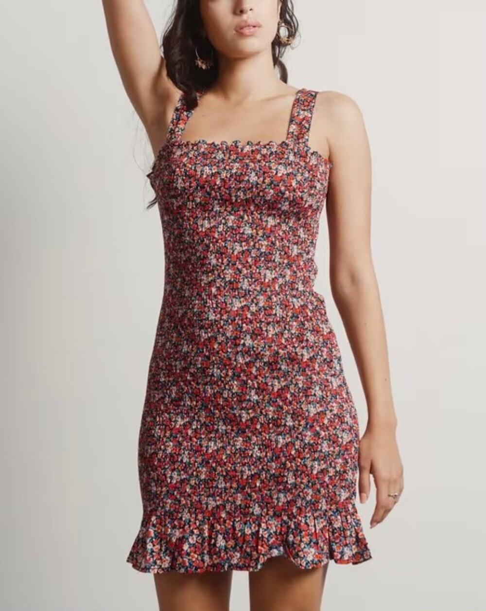 VICI Floral Smocked Ruffle Hem Mini Dress Red Small S